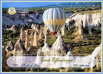 Certificate when surviving the hot air balloon ride with success over the bizarre tuff stone landscape of Cappadocia