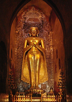 Golden teak wood Kassapa Buddha in the Ananda Temple