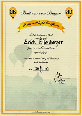 My Balloons over Bagan certificate