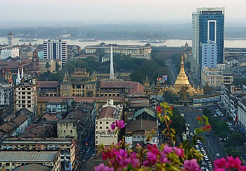 View from Sakura Tower on the Downtown Yangon with the Sule Pagoda