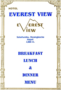 Menu card Everest View Hotel
