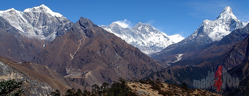 Lookout from Everest View Hotel into Khumbu - Mount Everest, Lothse, Ama Dablam