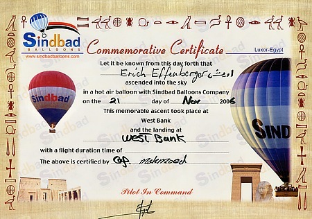Sindbad Balloons certificate