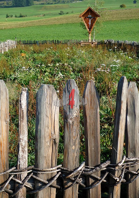 Traditional bonded wooden fence at Weberhof in Toblach