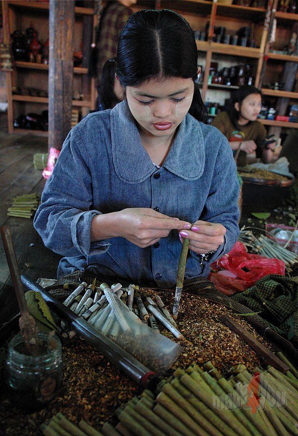 Lovely young Burmese girl dreht Zigarren