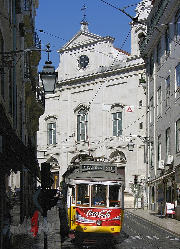 Tramway line 28 in old district Graa of Lisbon