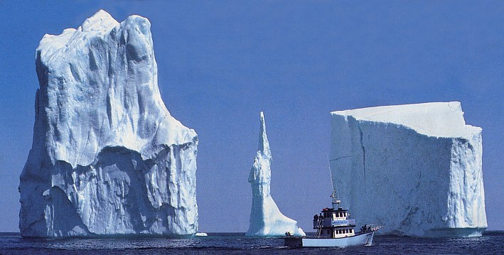 Iceberg drifting into the small harbour of Twillingate on Newfoundland