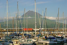 View from marina in Horta to volcano Pico