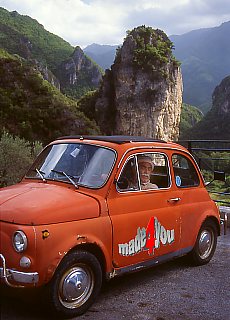 Oldtimer Fiat 500 in scenic village Orsomarso