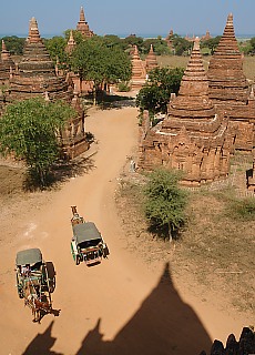 Horse cart taxis waiting in Bagan