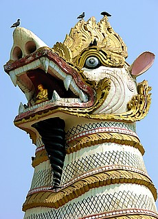Temple guard on entrance to Shwe Man Daw Pagoda in Bago