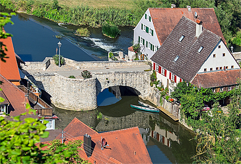 Bridge on river Wrnitz near castle Harburg