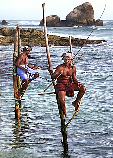 Stilt fishermen on the beach of Kogalla
