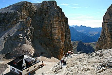 Alpine hut on Pordoi wind gap