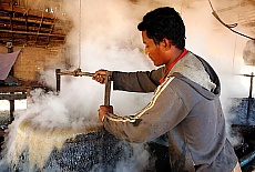 Steaming suggar boiler in the ancient suggarcane plant