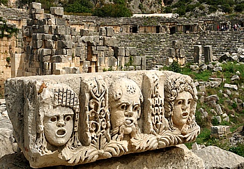 Ancient city of Myra with screeming Lycian faces